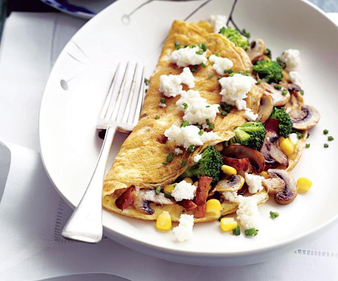Bacon, Corn, Chive and Ricotta Omelettes
