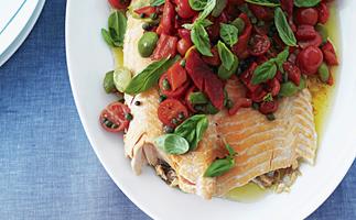 Barbecued Salmon with Capsicum and Olive Salsa