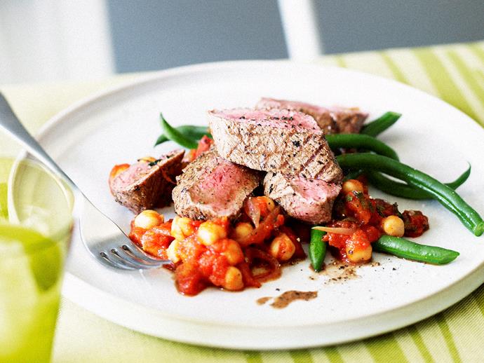 **[Char-grilled lamb with tomato chickpeas](https://www.womensweeklyfood.com.au/recipes/char-grilled-lamb-with-tomato-chickpeas-23836|target="_blank")**