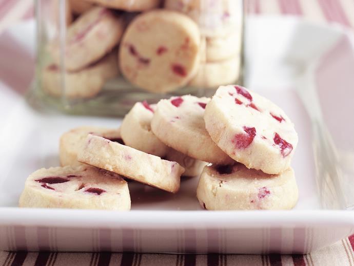 **[Cherry almond shortbread](https://www.womensweeklyfood.com.au/recipes/cherry-almond-shortbread-27154|target="_blank")**

Gather your friends for a cup of tea or coffee with these delicious shortbread bikkies filled with glazed cherry pieces and flakes of almond.