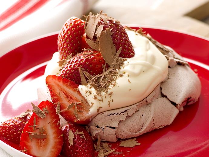 **[Chocolate pavlovas with strawberry compote](https://www.womensweeklyfood.com.au/recipes/chocolate-pavlovas-with-strawberry-compote-23856|target="_blank")**

Chocolate and strawberries are a match made in heaven and so are these luscious pavlovas. But be warned, it will be almost impossible to stop at one.