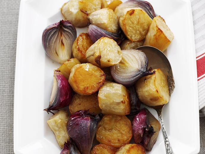 [Maple-glazed sweet potato and red onions](https://www.womensweeklyfood.com.au/recipes/maple-glazed-sweet-potato-and-red-onions-26577|target="_blank")