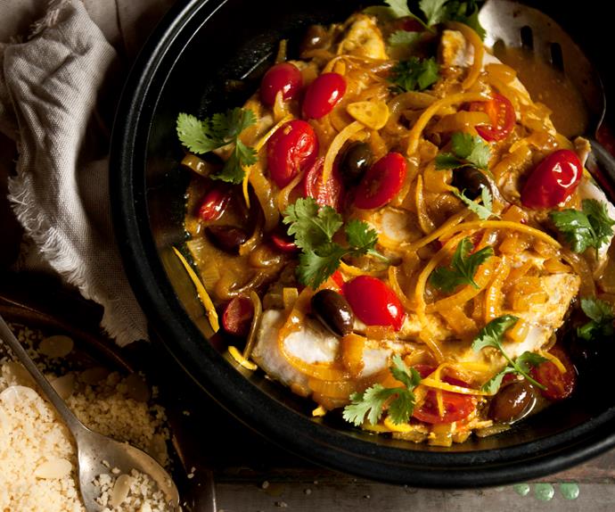 Moroccan fish tagine with almond couscous