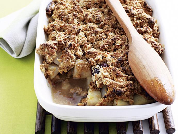 **[Pear and date crumble with honey oat topping](https://www.womensweeklyfood.com.au/recipes/pear-and-date-crumble-with-honey-oat-topping-28030|target="_blank")**

This mouthwatering pear and date crumble stirs in sweet honey and a generous hint of spices for a warming winter dessert.