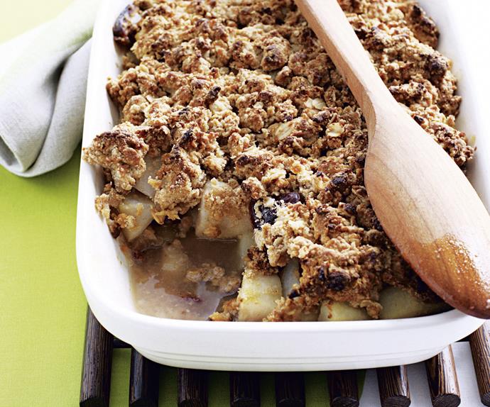Pear and Date Crumble with Honey Oat Topping