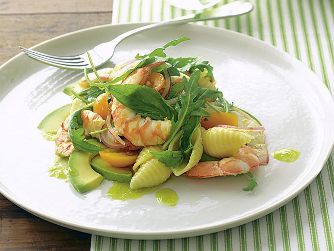 [**Prawn and avocado pasta salad**](https://www.womensweeklyfood.com.au/recipes/prawn-and-avocado-pasta-salad-26615|target="_blank")

Fresh, juicy prawns are tossed with creamy avocado, rocket and shell pasta to create this beautiful fresh Summer salad in no time at all.