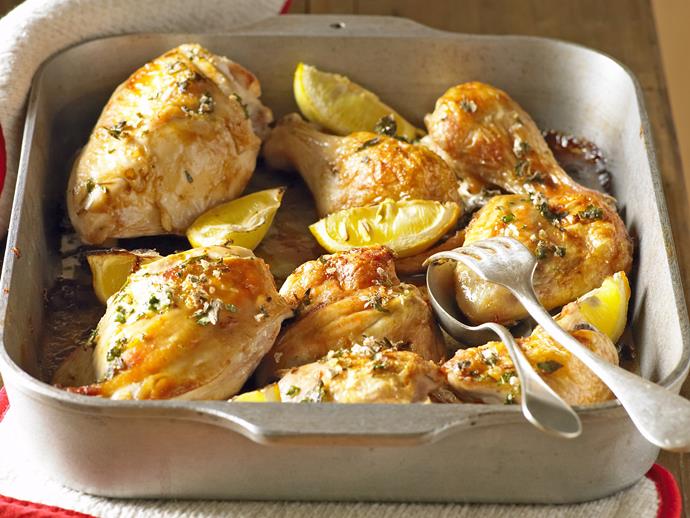 **[Roast chicken with lemon and garlic](https://www.womensweeklyfood.com.au/recipes/roast-chicken-with-lemon-and-garlic-27881|target="_blank")**

We show you how to turn roast chicken into a gourmet meal the whole family will be raving about! The chicken pieces are also ideal to take to a picnic or add to school and work lunch boxes.