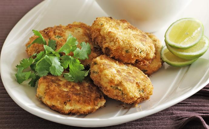 Salmon Cakes with Chilli Salt Chips