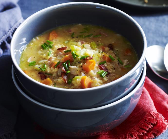 Hearty bacon, lentil and vegetable soup