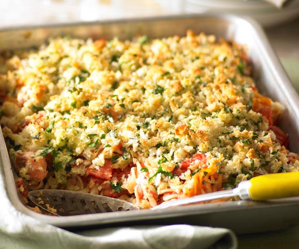 Crusty salmon and tomato pasta bake recipe | Food To Love