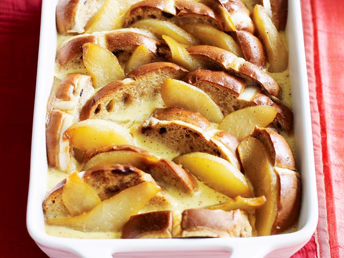 This **[cinnamon and pear Easter bun pudding](https://www.womensweeklyfood.com.au/recipes/hot-cross-bun-pudding-recipe-23430)** is another fantastic way to use up extra hot cross buns, and makes a brilliant autumn dessert.