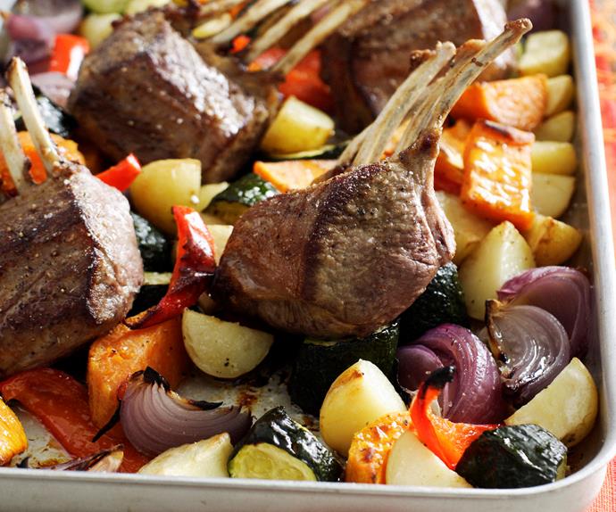 Roasted lamb rack and vegetables
