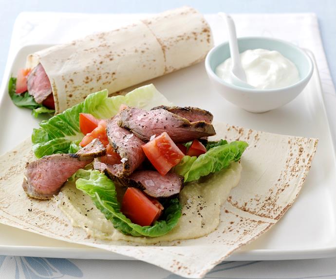 Spiced Beef and Hummus Wraps