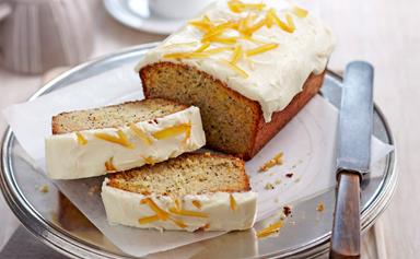 Orange poppyseed loaf with sour cream frosting