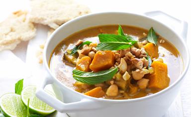 Pumpkin, eggplant and chickpea curry