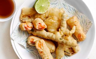 Salmon and vegetable tempura