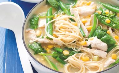 Chicken and corn noodle soup
