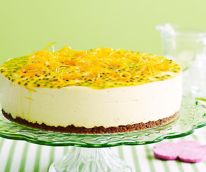 Citrus cheesecake with passionfruit topping