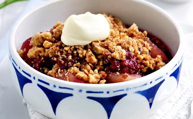 Mixed berry and apple crumble