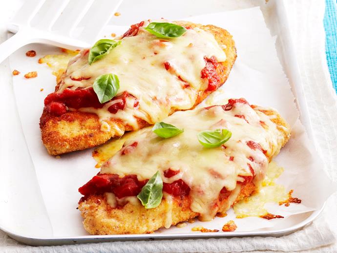 The classic [chicken parmigiana](https://www.womensweeklyfood.com.au/recipes/easy-chicken-parmigiana-18970|target="_blank") (or parmy) is standard pub fare. Now you can enjoy them in the comfort of your home.