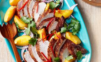 Curried chicken and peach salad