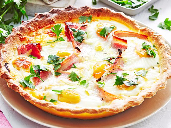 **[Country egg and bacon pie](https://www.womensweeklyfood.com.au/recipes/country-egg-and-bacon-pie-16818|target="_blank")**

This cheat's version of a classic Aussie-style egg and bacon pie uses supermarket ingredients to create a quick and tasty family lunch or dinner.