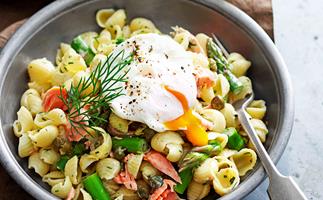 Trout and asparagus pasta