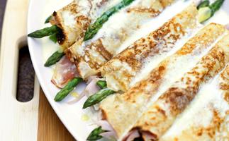 Creamy Ham and Asparagus Crepes