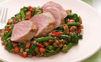 Pork Fillet with lentils and Spinach