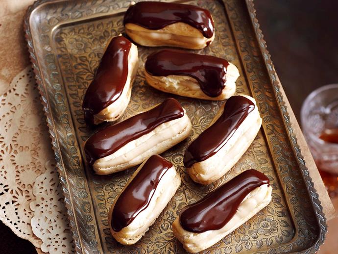 **[Chocolate and caramel eclairs](https://www.womensweeklyfood.com.au/recipes/chocolate-and-caramel-eclairs-27577|target="_blank")**

Impress at your next party or celebration with these divine home-made eclairs filled with vanilla custard cream and glazed with rich chocolate.