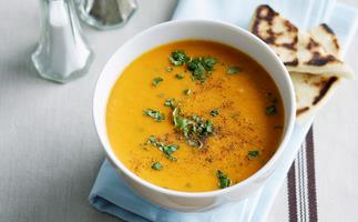 roast sweet potato, red curry, coriander and Coconut soup
