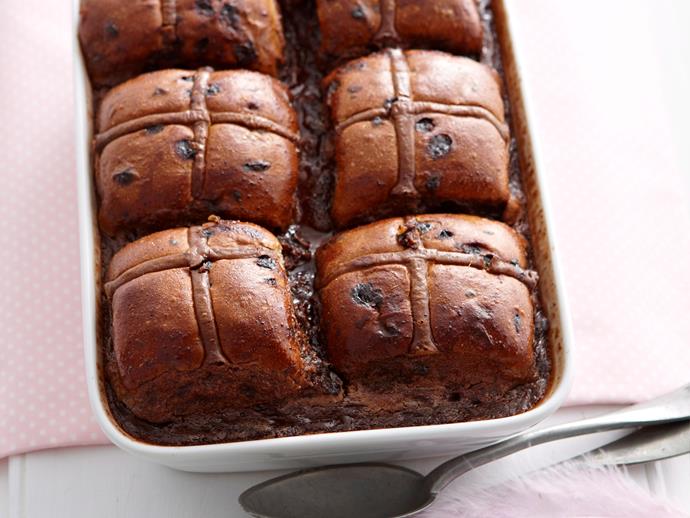 Try this **[hot cross bun chocolate bread and butter pudding](https://www.womensweeklyfood.com.au/recipes/chocolate-bread-and-butter-pudding-101132)** as a delicious way to use up leftovers.