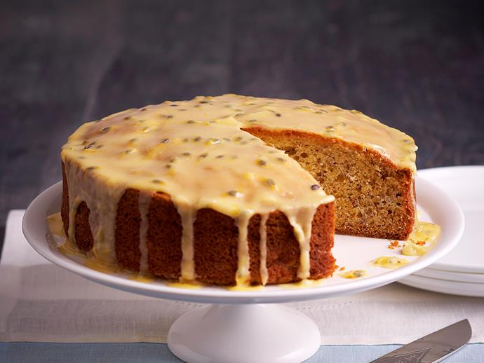 **[Dairy-free banana cake with passionfruit icing](https://www.womensweeklyfood.com.au/recipes/dairy-free-banana-cake-with-passionfruit-icing-16356|target="_blank")**