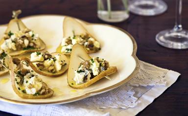 Pear, blue cheese and walnut bites