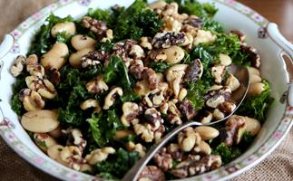 Massaged kale and butter bean salad with toasted walnuts and minted vinaigrette