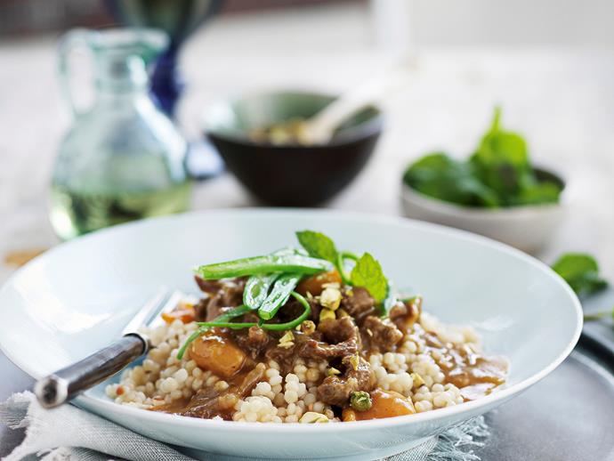 **[Moroccan lamb and apricots with scented pearl couscous](https://www.womensweeklyfood.com.au/recipes/moroccan-lamb-and-apricots-with-scented-pearl-couscous-25404|target="_blank")**

You can use chicken in place of lamb, and swap the pearl couscous for instant, if you prefer.