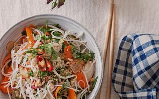 Chicken noodle salad with chilli, lime and coriander