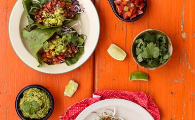 Mexican tacos with collard wraps