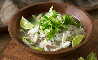 Chicken noodle soup with coriander and lime