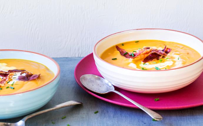 Creamy butternut and bacon soup