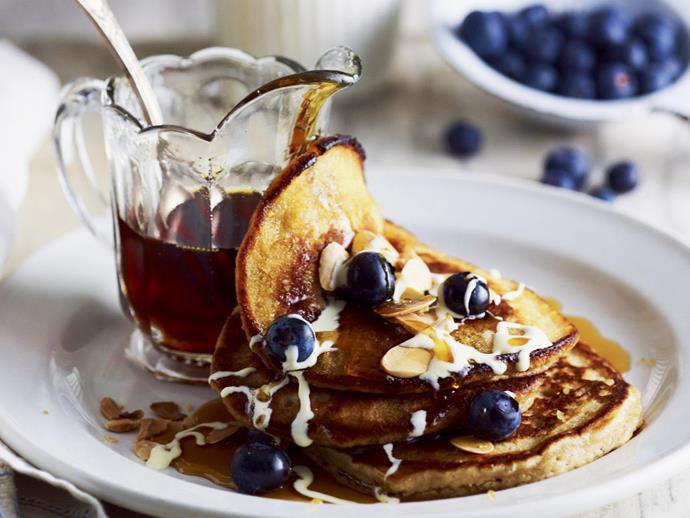 **[Almond, banana and blueberry pancakes](https://www.womensweeklyfood.com.au/recipes/almond-banana-and-blueberry-pancakes-14710|target="_blank")**