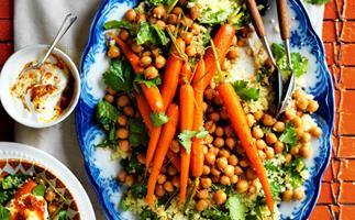 moroccan carrots with chickpeas and spinach couscous
