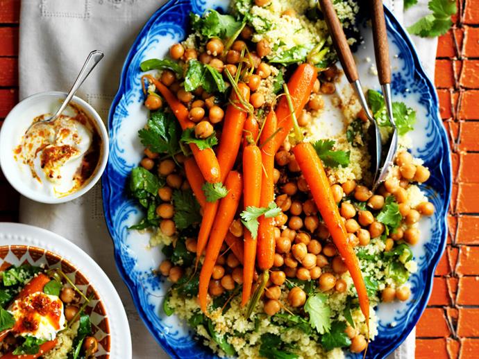 **[Moroccan carrots with chickpeas and spinach couscous](https://www.womensweeklyfood.com.au/recipes/moroccan-carrots-with-chickpeas-and-spinach-couscous-6106|target="_blank")**