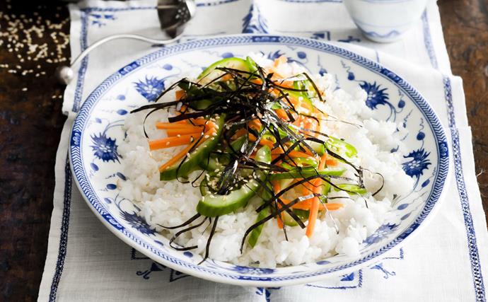 japanese rice salad with green chilli dressing