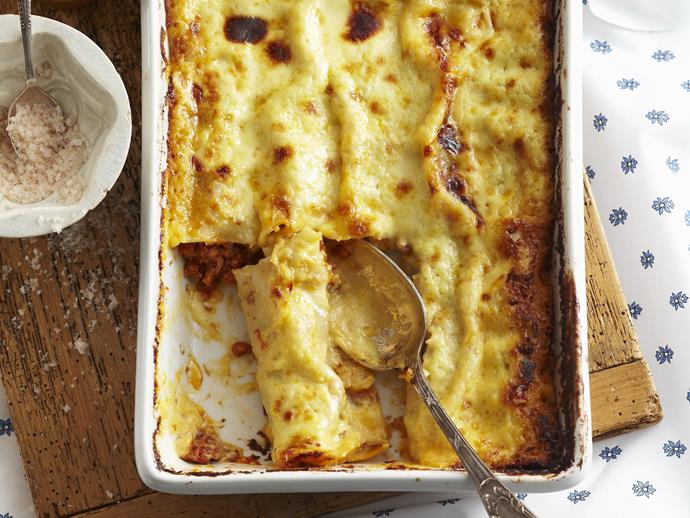 This hearty [bolognese cannelloni](https://www.womensweeklyfood.com.au/recipes/bolognese-cannelloni-15335|target="_blank") will have the entire family running to the dinner table.  It is comfort food at its best and tastes just as good the next day. Enjoy with a side salad and a glass of red.