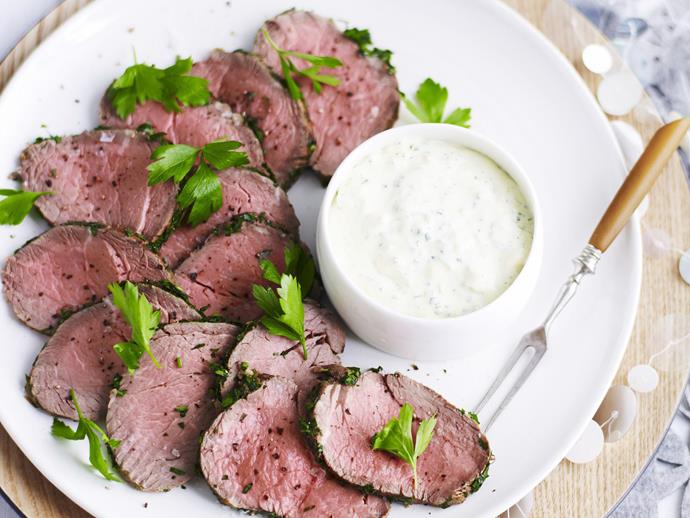 The combination of tender [herb-coated roast beef and creamy blue-cheese sauce](https://www.womensweeklyfood.com.au/recipes/roast-beef-with-fresh-herbs-and-blue-cheese-sauce-14132|target="_blank") is unbeatable. The perfect starter for a big dinner party!