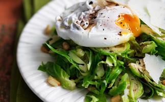 brussels sprout salad with poached eggs