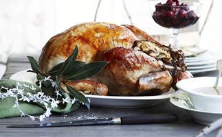 roast turkey with roast almond stuffing and spiced cherries