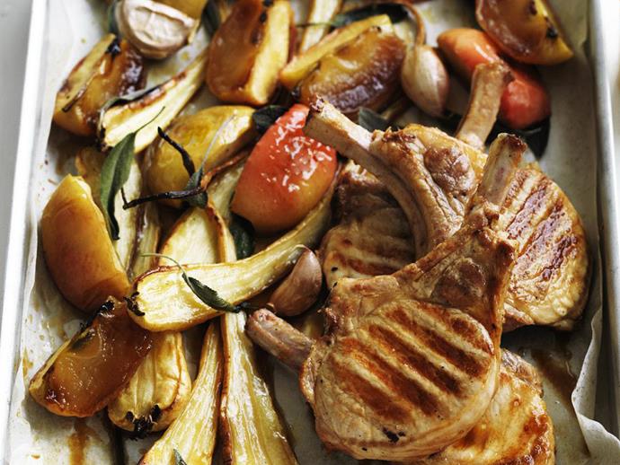 **[Pork cutlets with baked parsnips and apples](https://www.womensweeklyfood.com.au/recipes/pork-cutlets-with-baked-parsnips-and-apples-5757|target="_blank")**