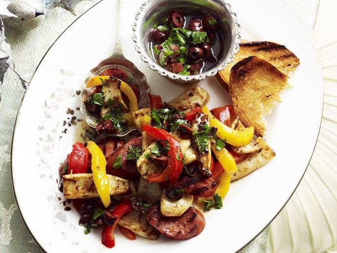 **Barbecued squid and chorizo with black olive and parsley dressing**
<br><br>
The combination of fresh barbecued squid and salty squid works so well together, you'll be surprised you haven't tried it earlier! Serve with crusty toast and a fresh olive dressing for an ultimate flavour kick.
<br><br>
[**Read the full recipe here**](https://www.womensweeklyfood.com.au/recipes/barbecued-squid-and-chorizo-with-black-olive-and-parsley-dressing-13065|target="_blank") 